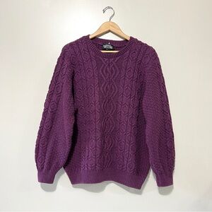 Parkhurst Sweater XL Crewneck Cable Knit Rich Plum Casual Fisherman CottageCore